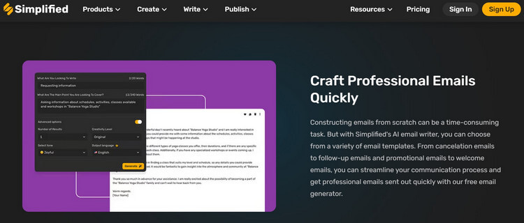 Vereinfachte KI-E-Mail-Writer-Tools