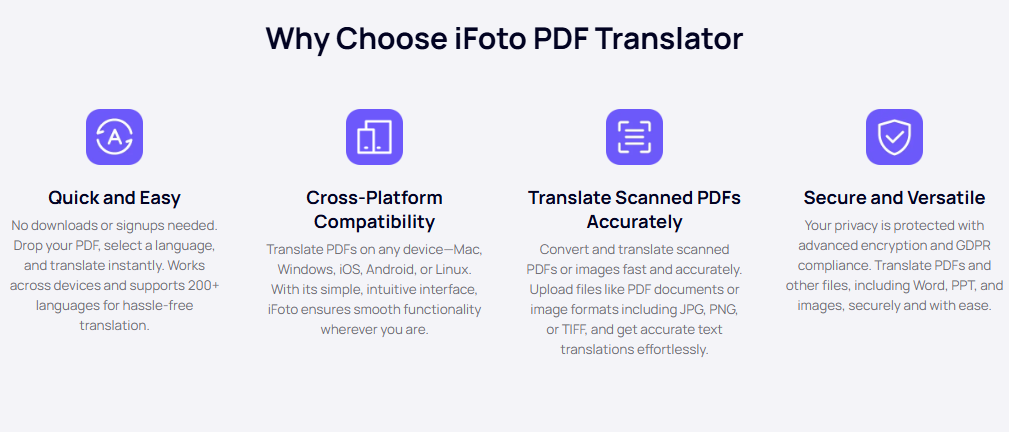 Vantaggi di iFoto PDF Translator