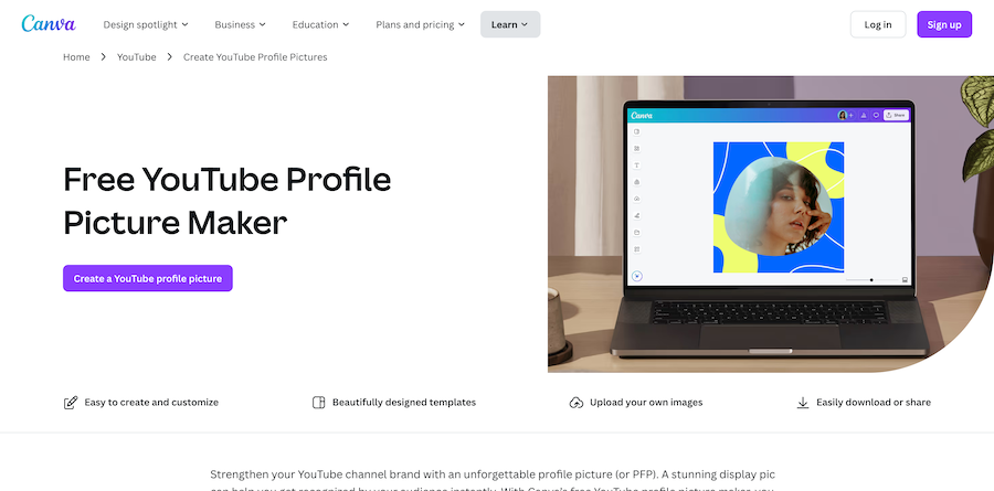 Criador de imagens de perfil do YouTube Canva
