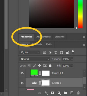fare clic sulla funzione "Proprietà" in Photoshop