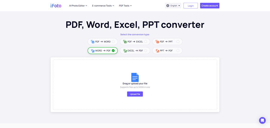 Convertir Word en PDF en ligne via iFoto