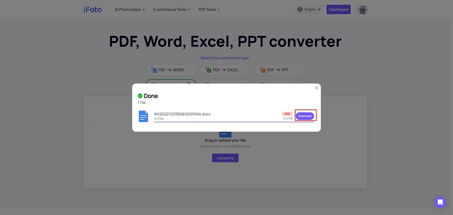 iFoto Télécharger le fichier PDF converti