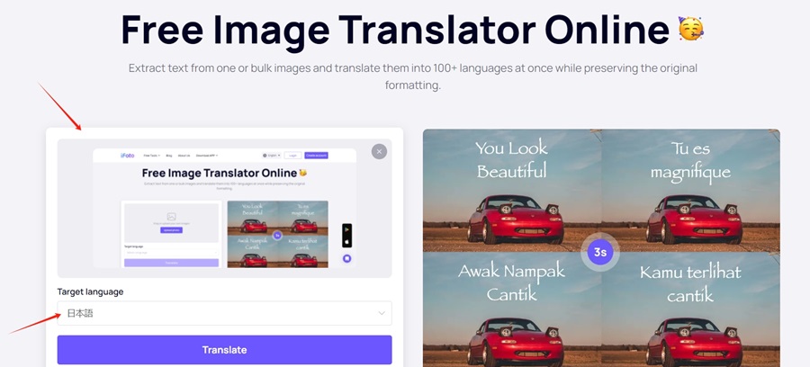 Upload Image and Select Target Language to Translate