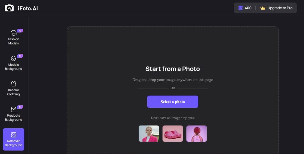 Carga tu imagen en el creador de imágenes transparentes iFoto