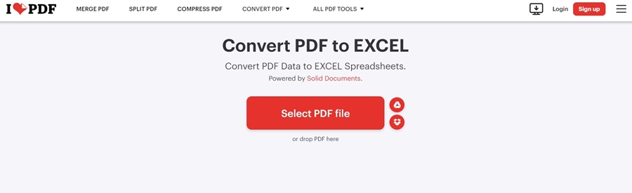 iLovePDF Convertir PDF en Excel
