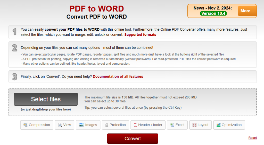 Online2PDF PDF to Word Converter