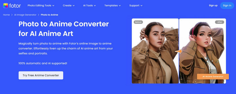 Convertitore di foto Fotor in Anime