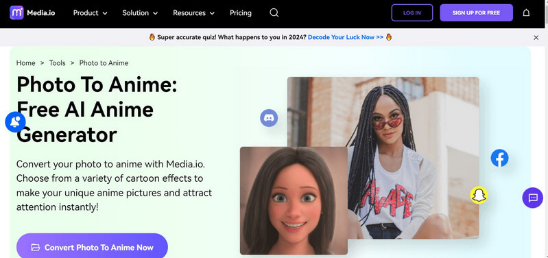Generatore di foto ad anime Media.io