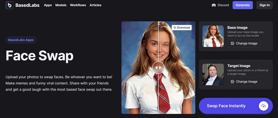 PhotoFunia alternative: BasedLabs Face Swap