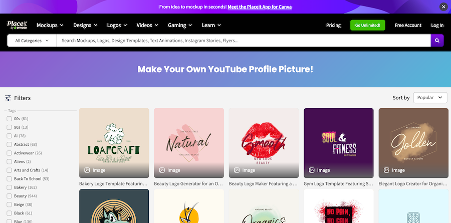 Criador de imagens de perfil do YouTube Placeit