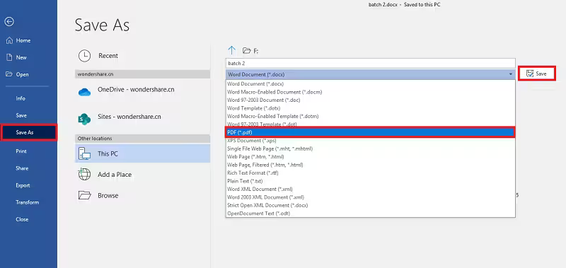 Convert Word to PDF Using Save As in Microsoft