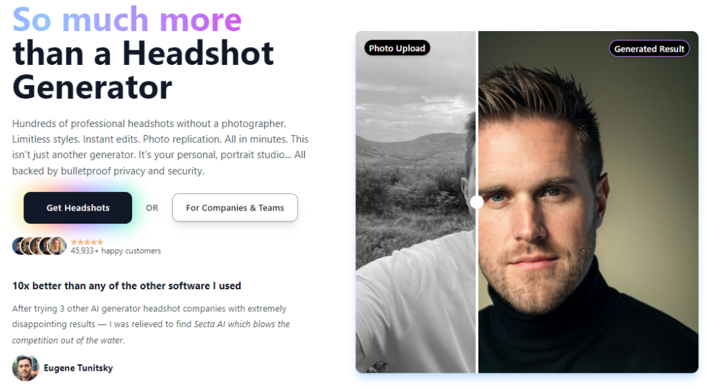Generatore di foto Linkedin AI di Secta Labs
