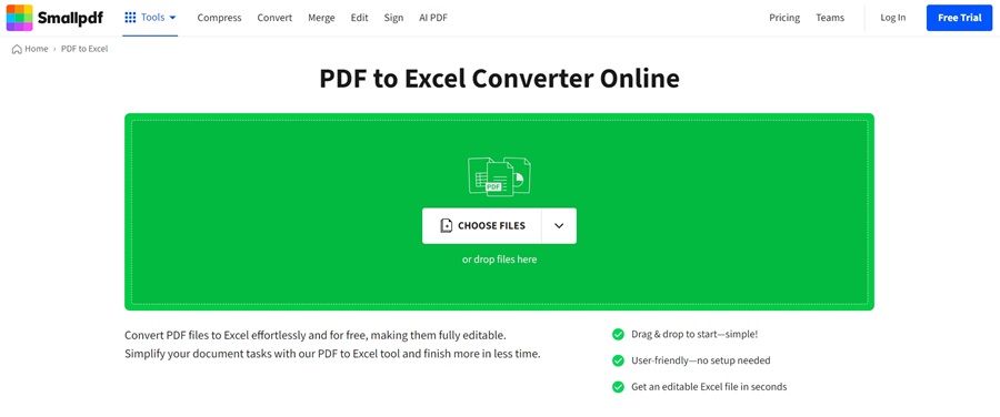 SmallPDF Convertir un PDF en Excel