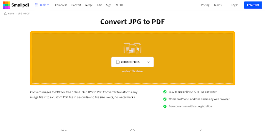 Convertidor de JPG a PDF de SmallPDF