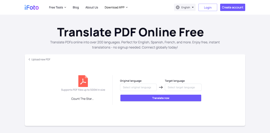 Select Languages and Translate PDF Document on iFoto