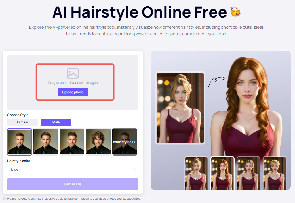 Carica una foto per la prova virtuale del colore dei capelli