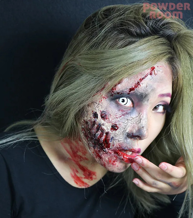Maquiagem zumbi com efeitos contrastantes